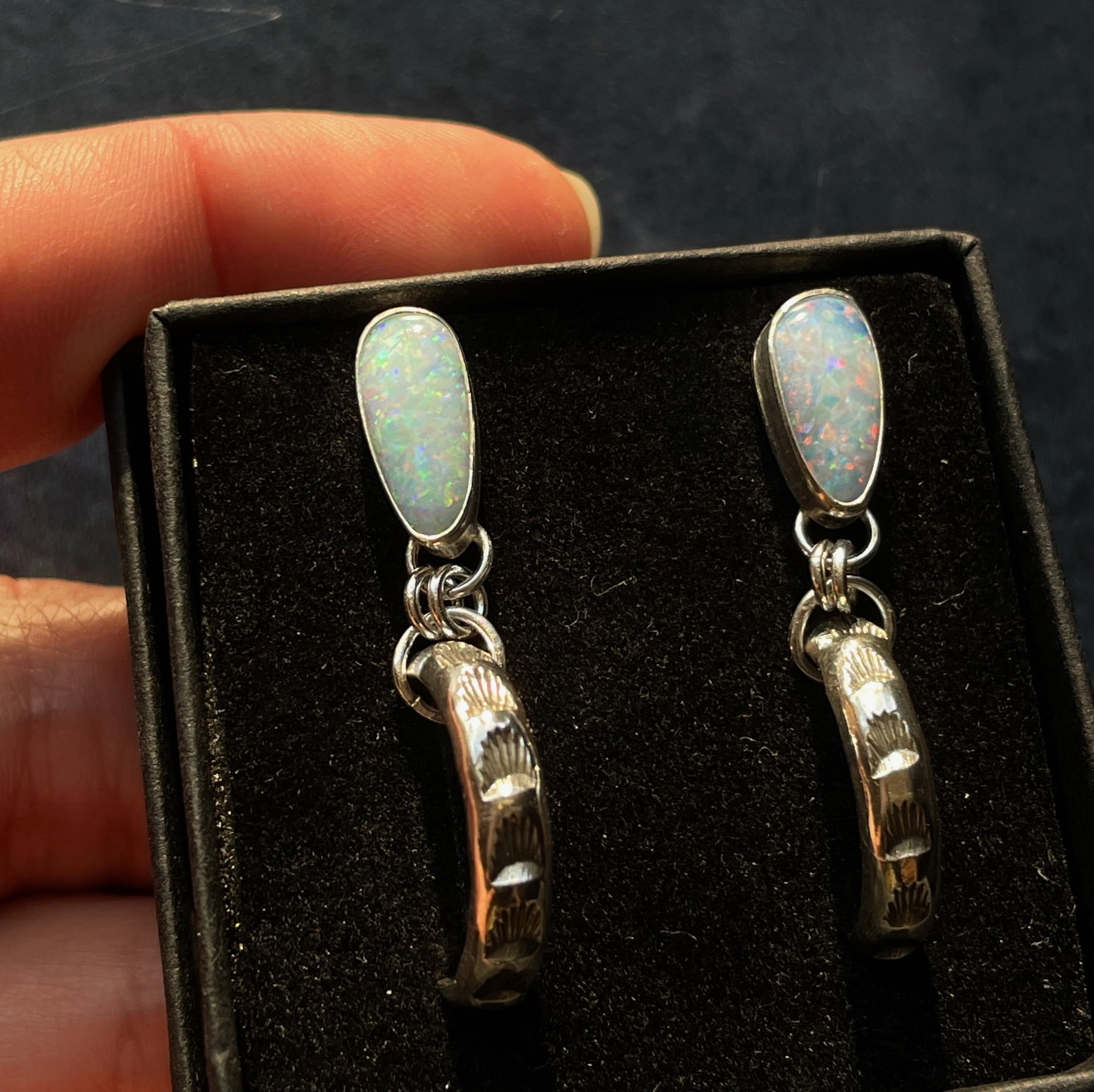 Coober Pedy Opal Stamped Hoop Earrings