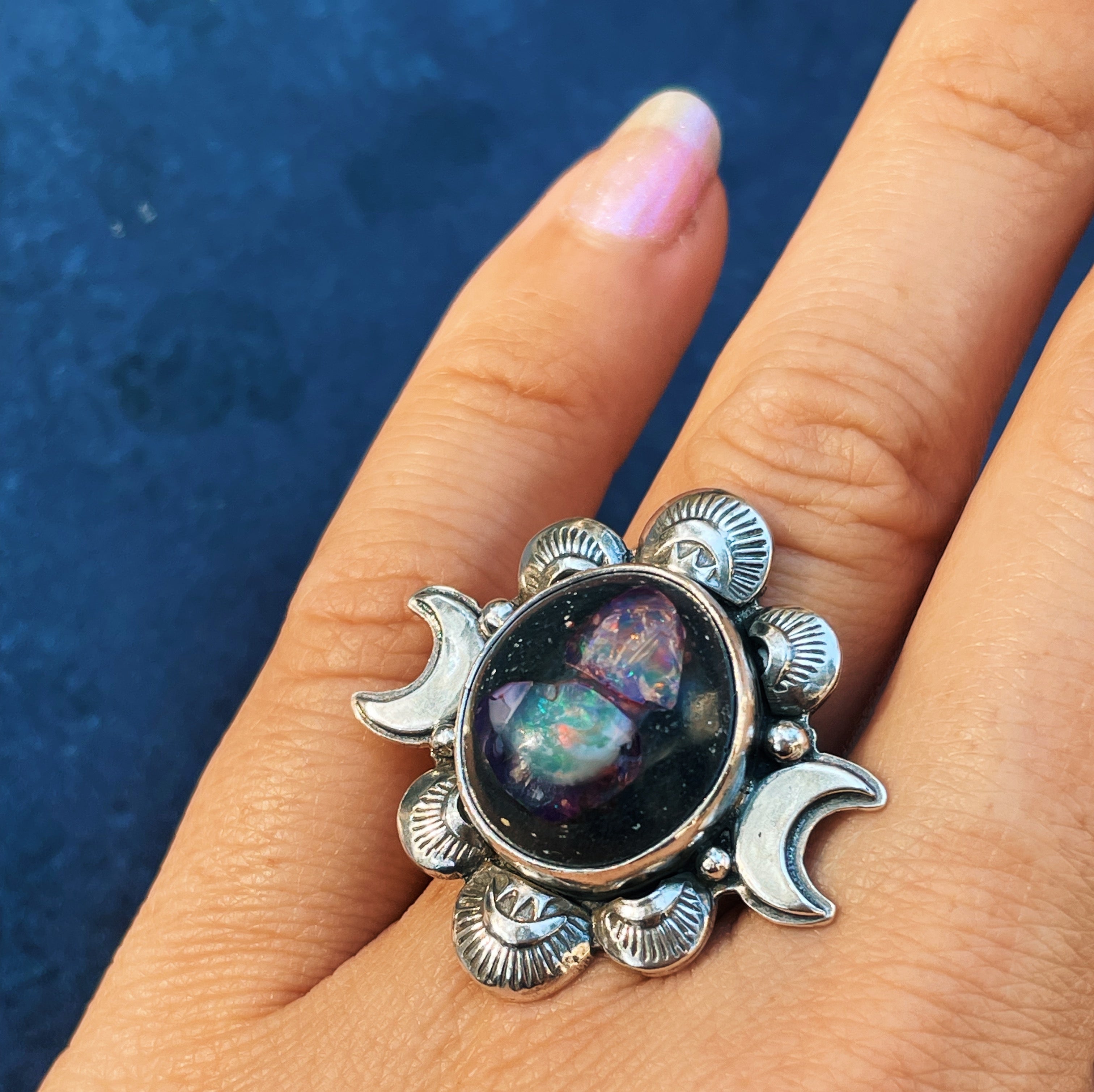 Super Moon Galaxy Opal Ring Size 6.25