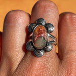 Summer Sunset Fire Opal Ring with Stamped Details - Size 7
