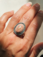 Fire Opal Statement Ring with Twist Border Size 8