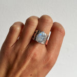 Moonstone Stamped Wide Band Ring - Size 7.5