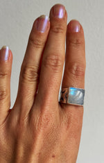 Moonstone Stamped Wide Band Ring - Size 9