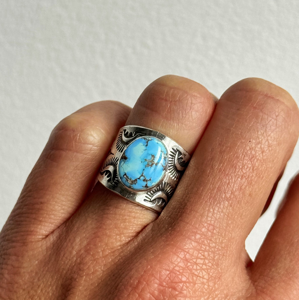 Golden Hills Turquoise Wide Band Ring - Size 6