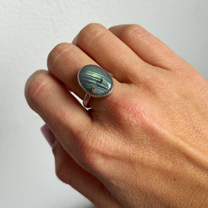 Simple Silver Labradorite Ring- Size 7.5