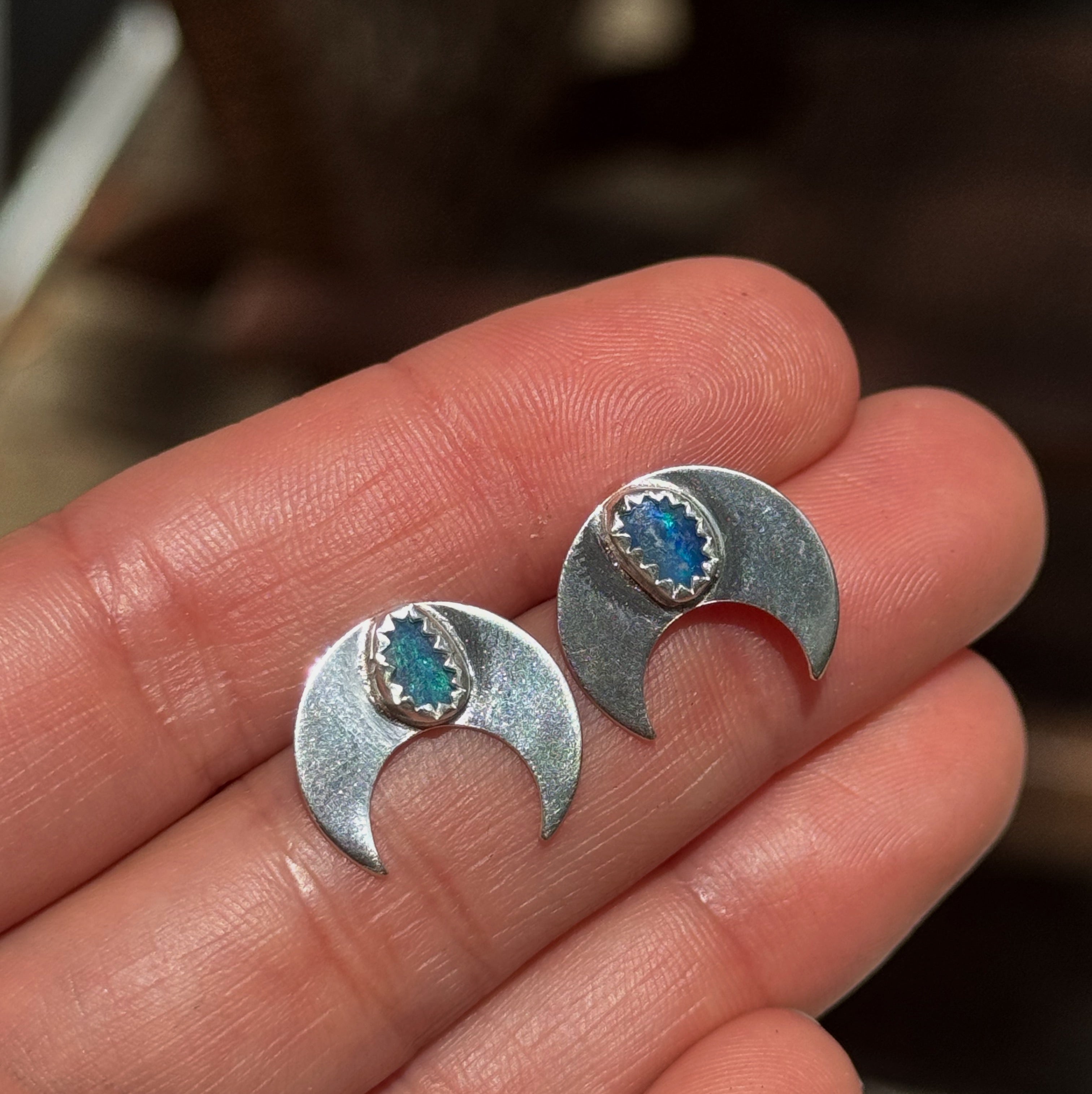 Opal Crescent Studs - Pair I