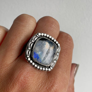 Moonstone Stamped Statement Ring - Size 9.5