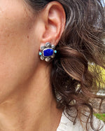 Lapis and Turquoise Stamped Floret Studs