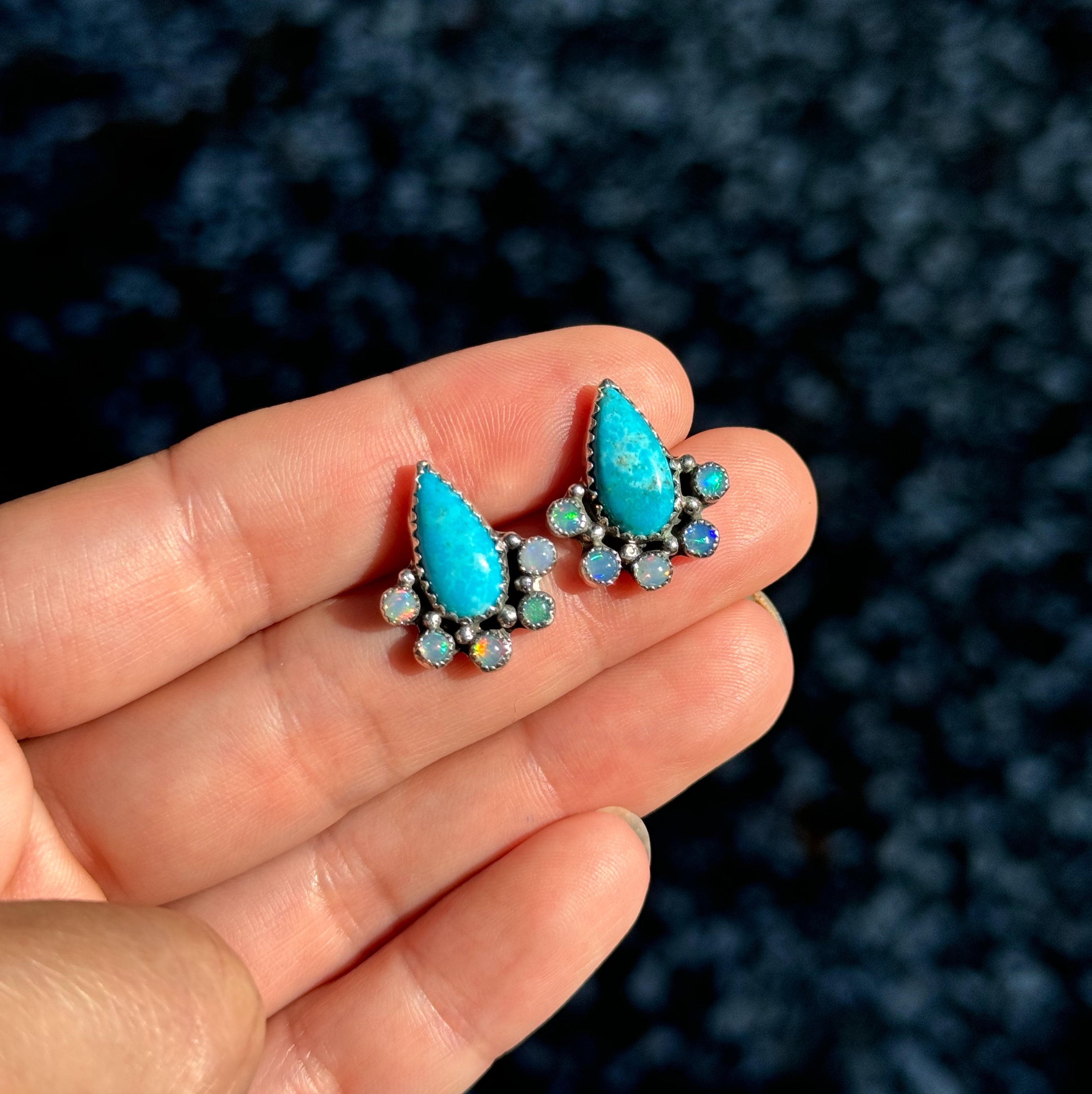 Turquoise and Opal Floret Studs