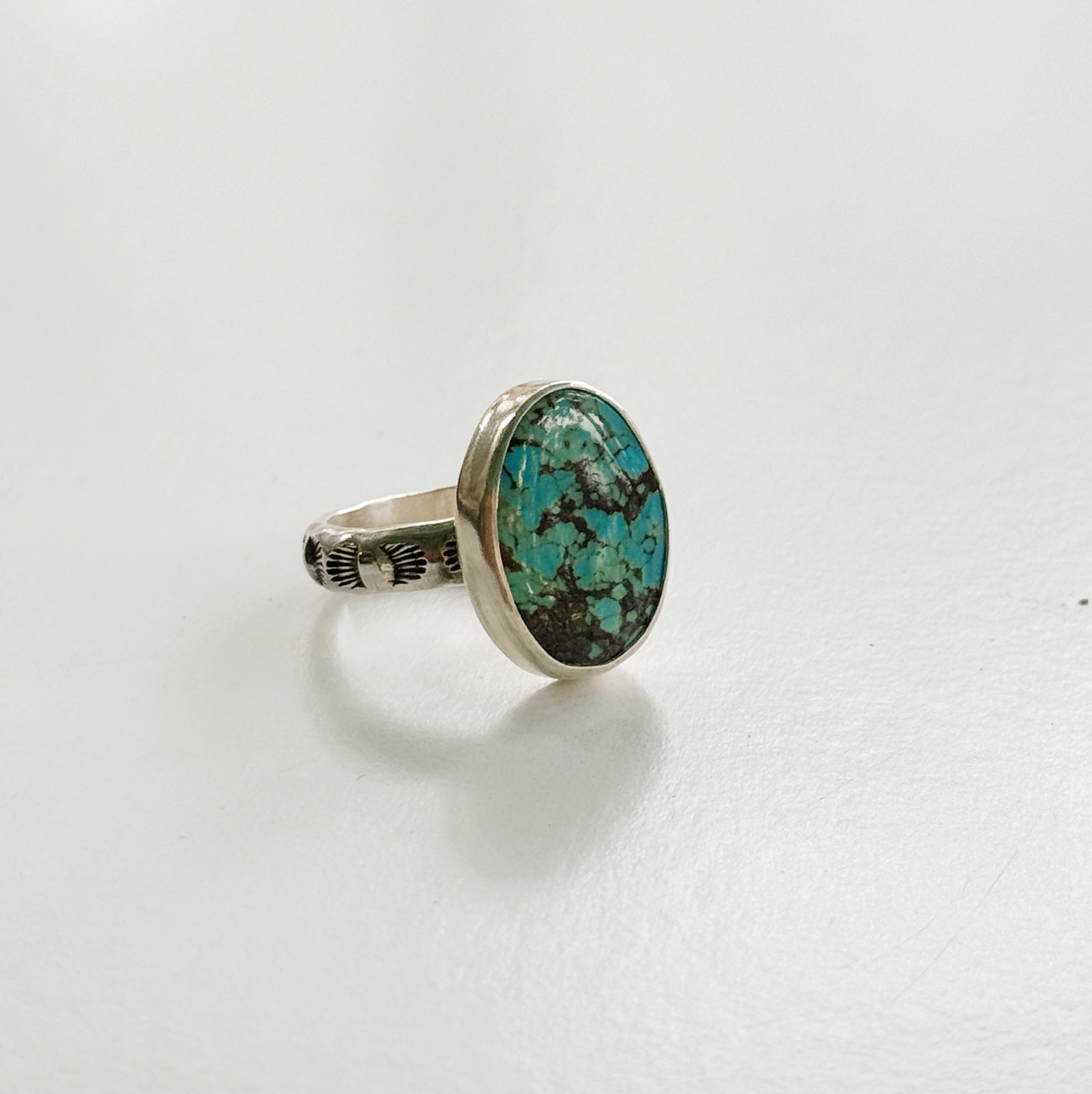 Turquoise Stamped Band Ring Size 6