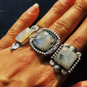 Moonstone Stamped Statement Ring - Size 9.5