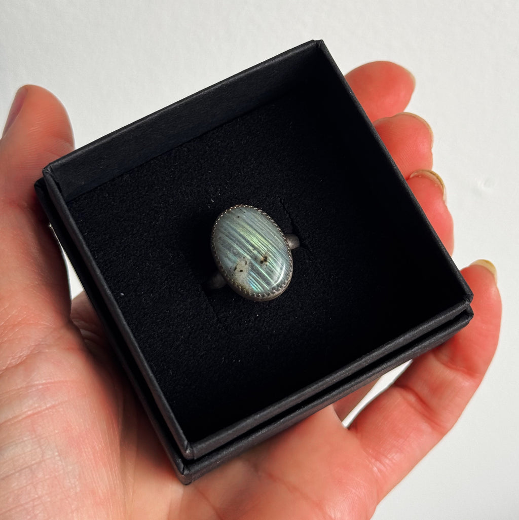 Simple Silver Labradorite Ring- Size 7.5