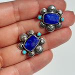 Lapis and Turquoise Stamped Floret Studs