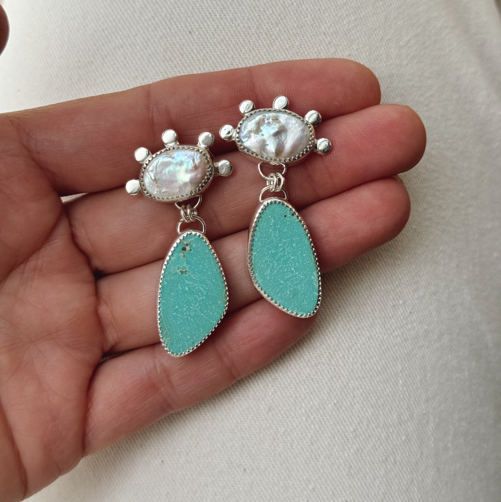 Siren Pearl and Turquoise Drop Earrings