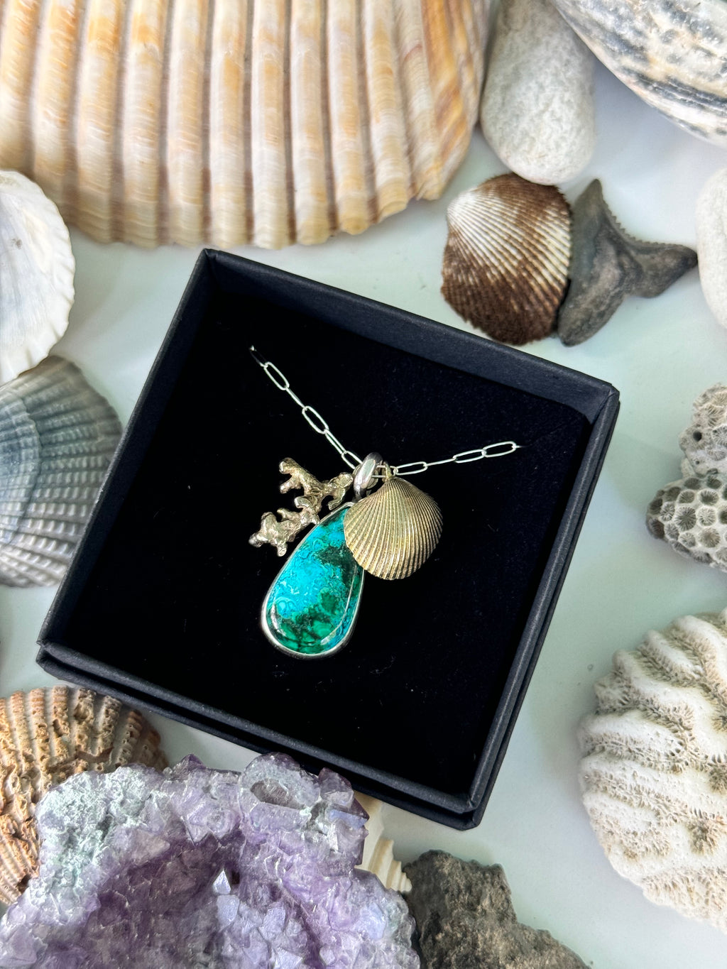 Siren Charm Necklace - Chrysocolla Malachite