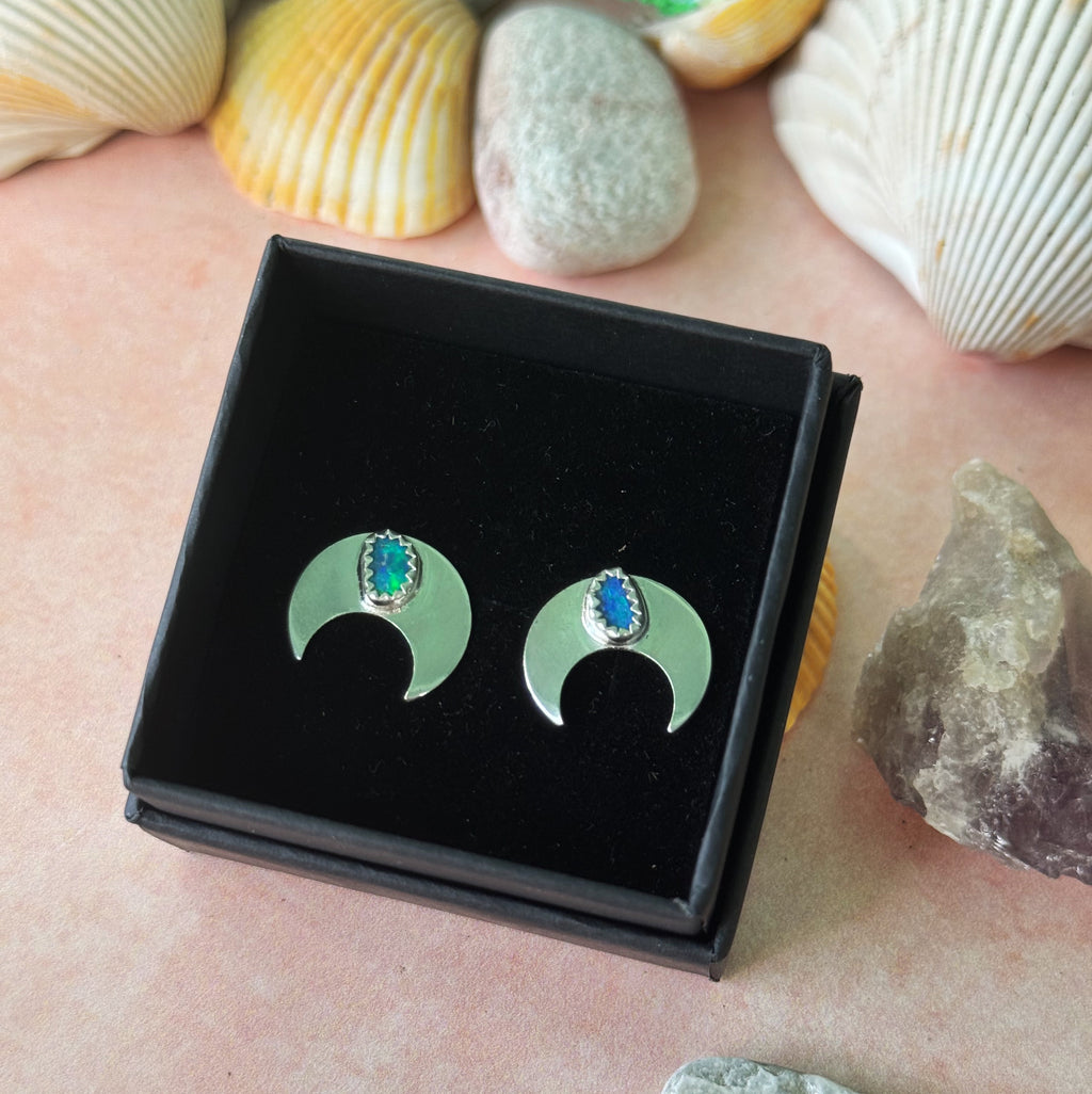 Opal Crescent Studs - Pair I