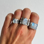 Moonstone Stamped Wide Band Ring - Size 9