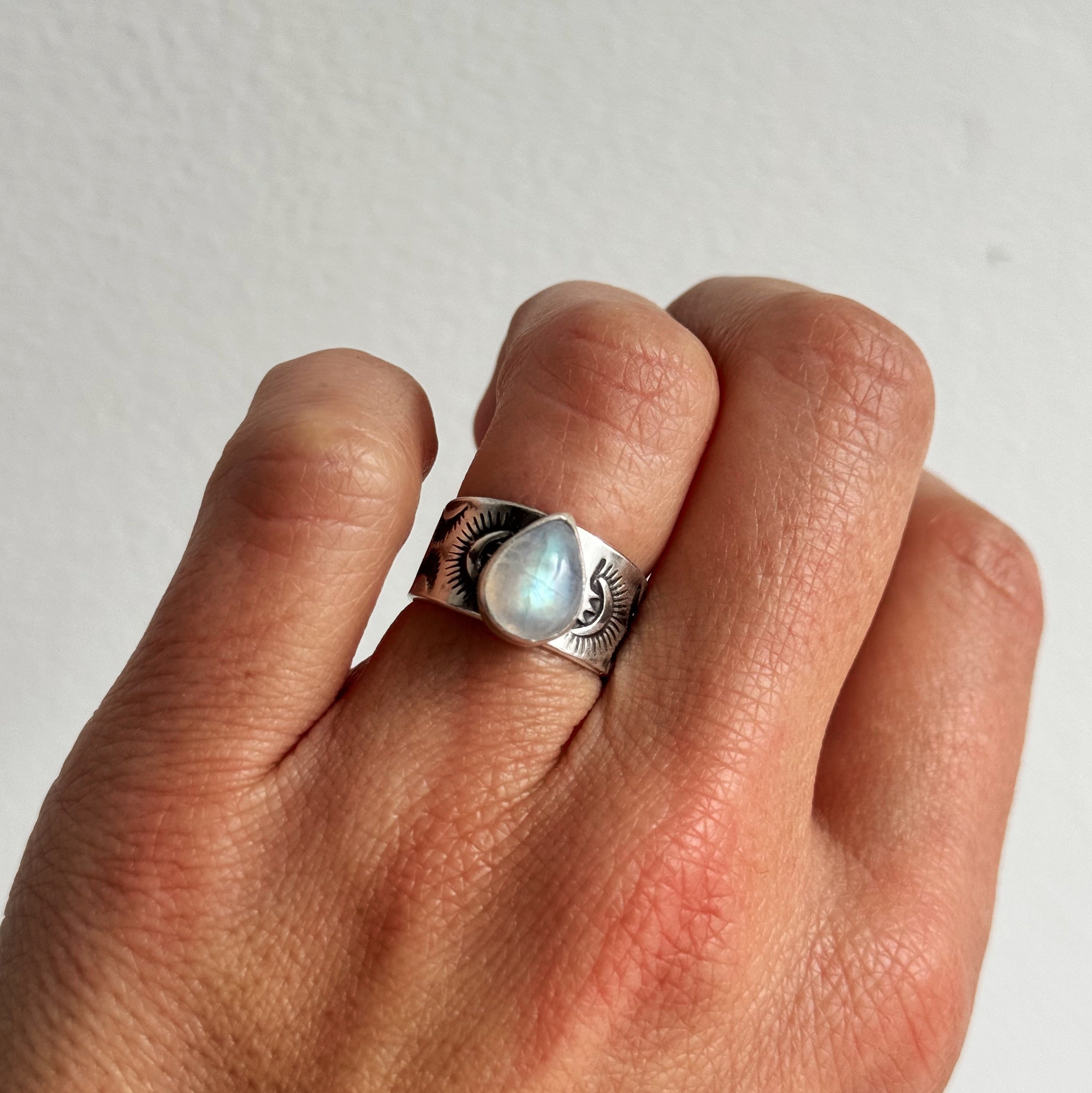 Moonstone Stamped Band Ring - Size 5