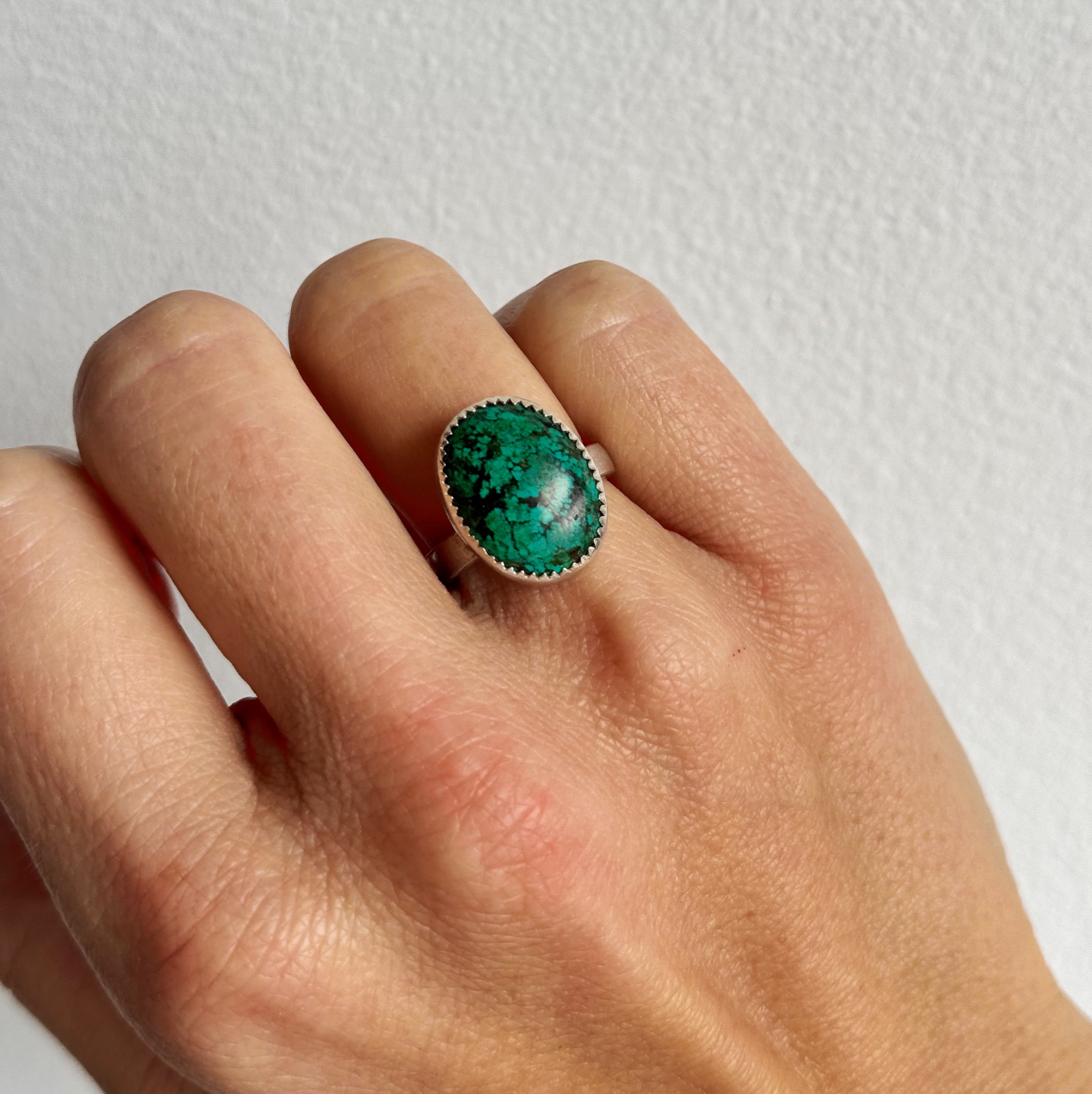 Simple Silver Chrysocolla Ring- Size 6