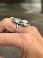 Pearl and Peacock Turquoise Shadowbox Ring - Size 8