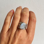 Moonstone Stamped Wide Band Ring - Size 7.5