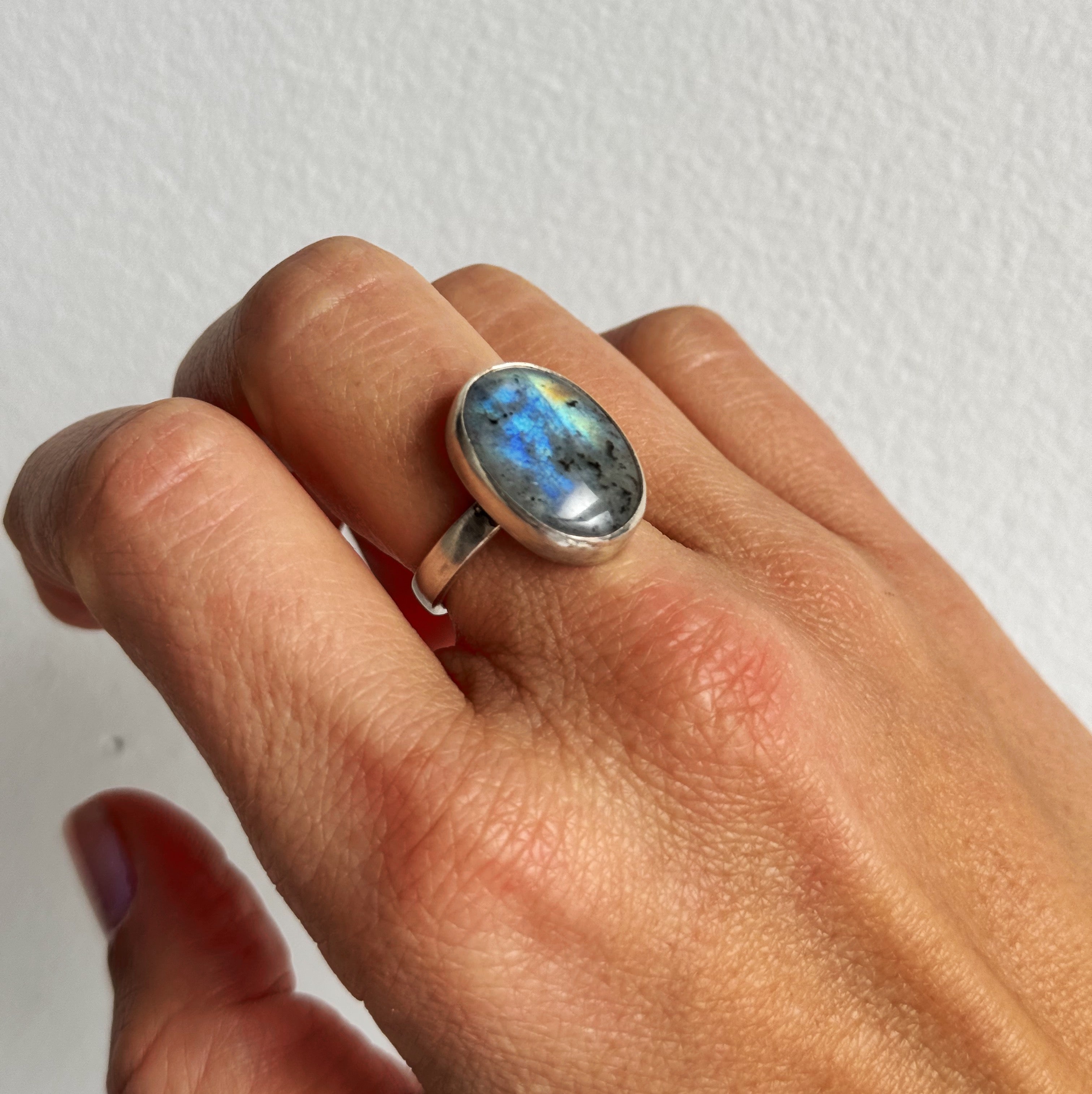 Simple Silver Labradorite Ring- Size 6.5