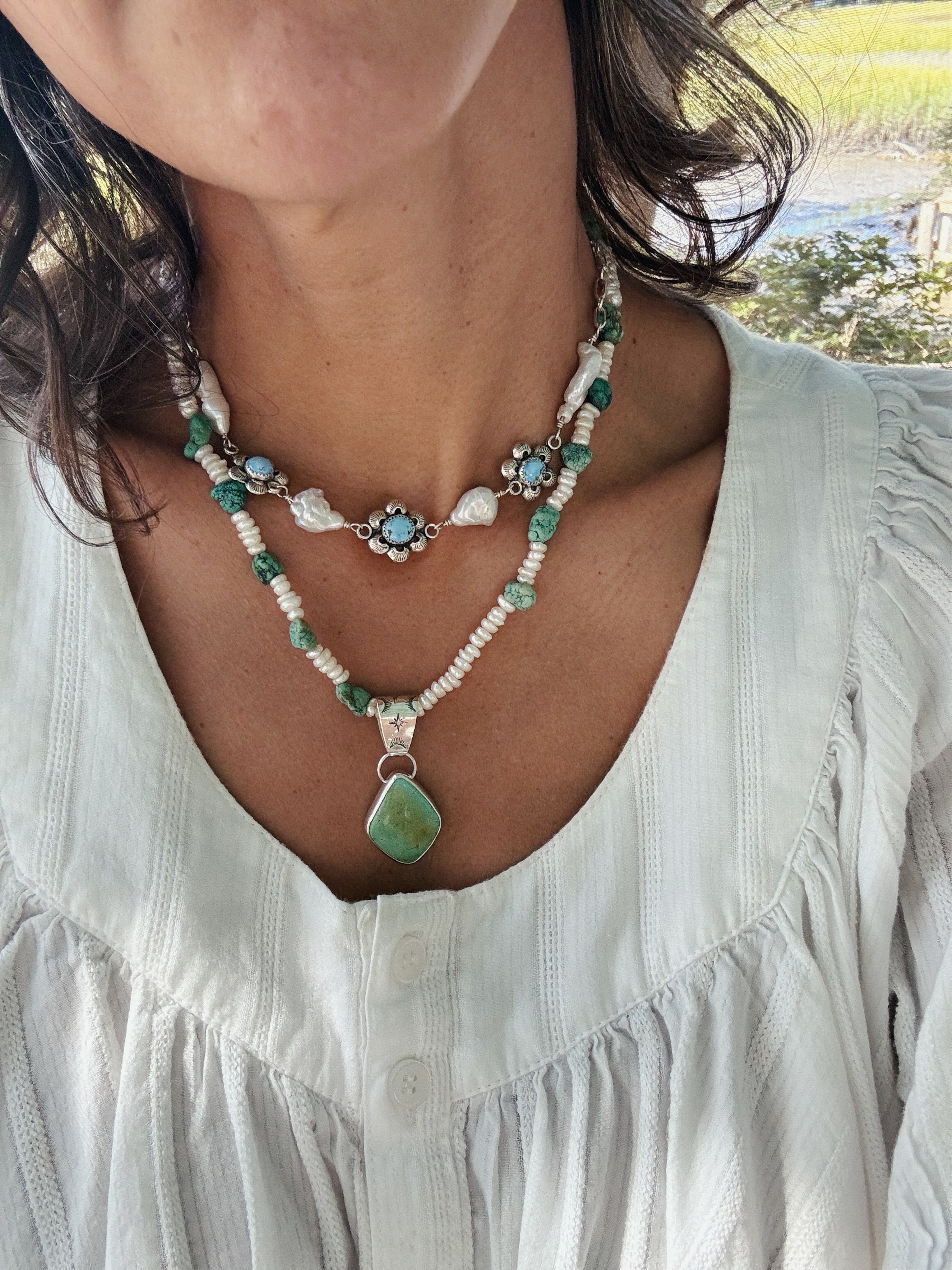 Beaded Turquoise Pendant Necklace