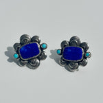 Lapis and Turquoise Stamped Floret Studs