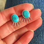Turquoise Studs +  Silver Ray Ear Jackets