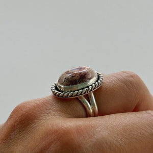 Fire Opal Statement Ring with Twist Border Size 7