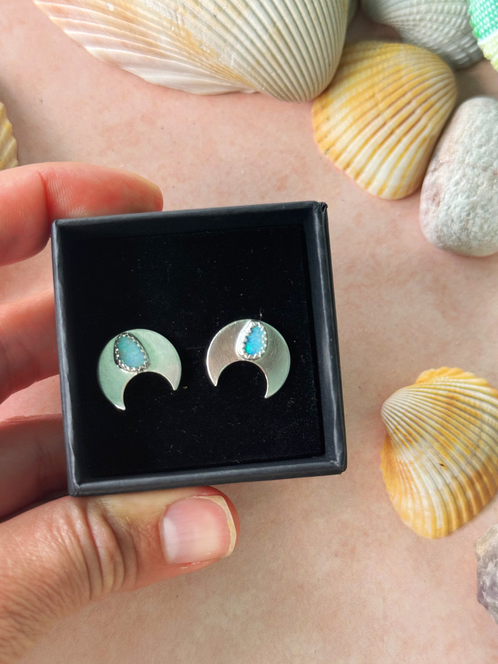 Opal Crescent Studs - Pair II
