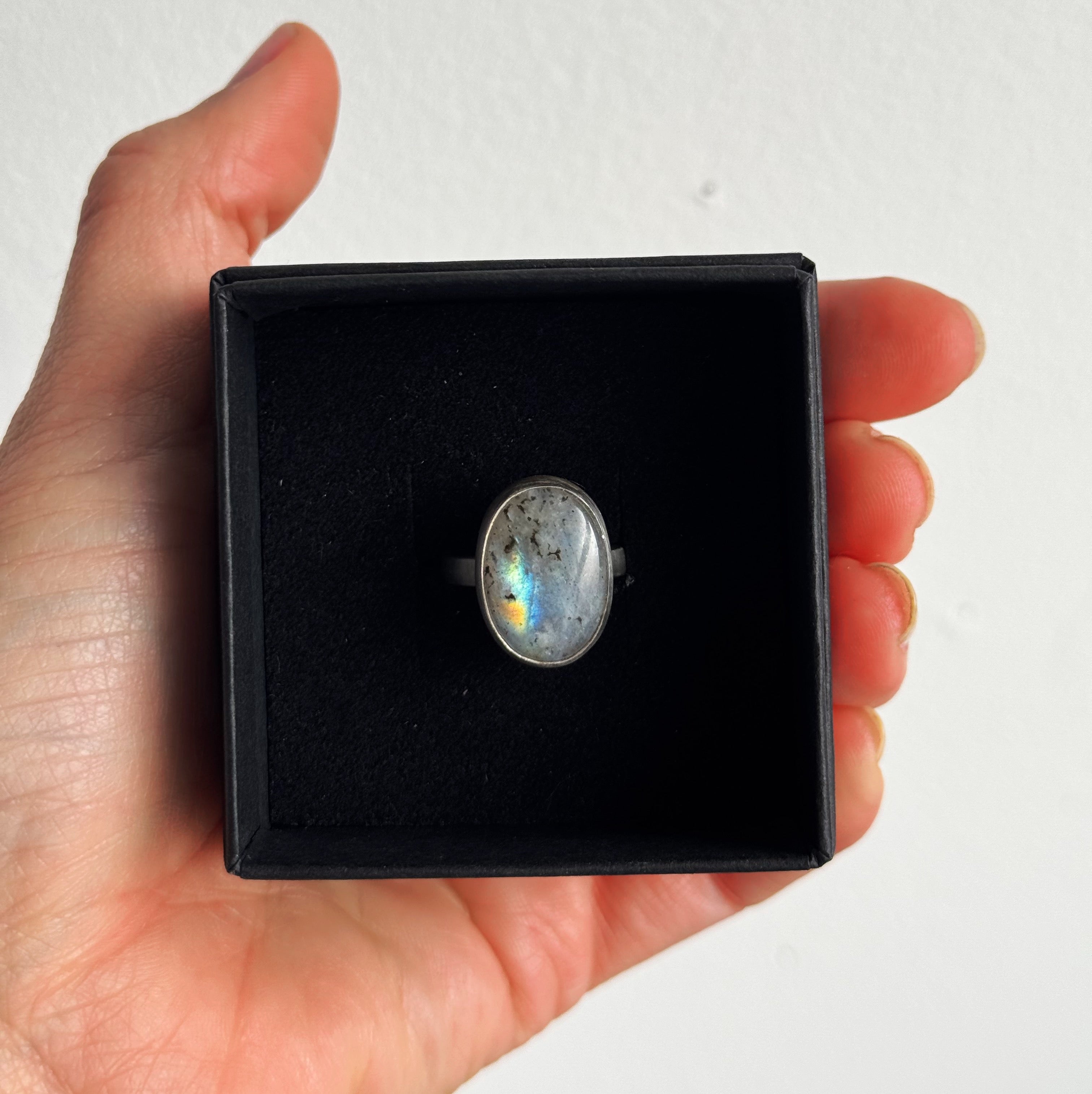 Simple Silver Labradorite Ring- Size 6.5