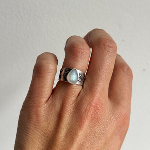 Moonstone Stamped Band Ring - Size 5