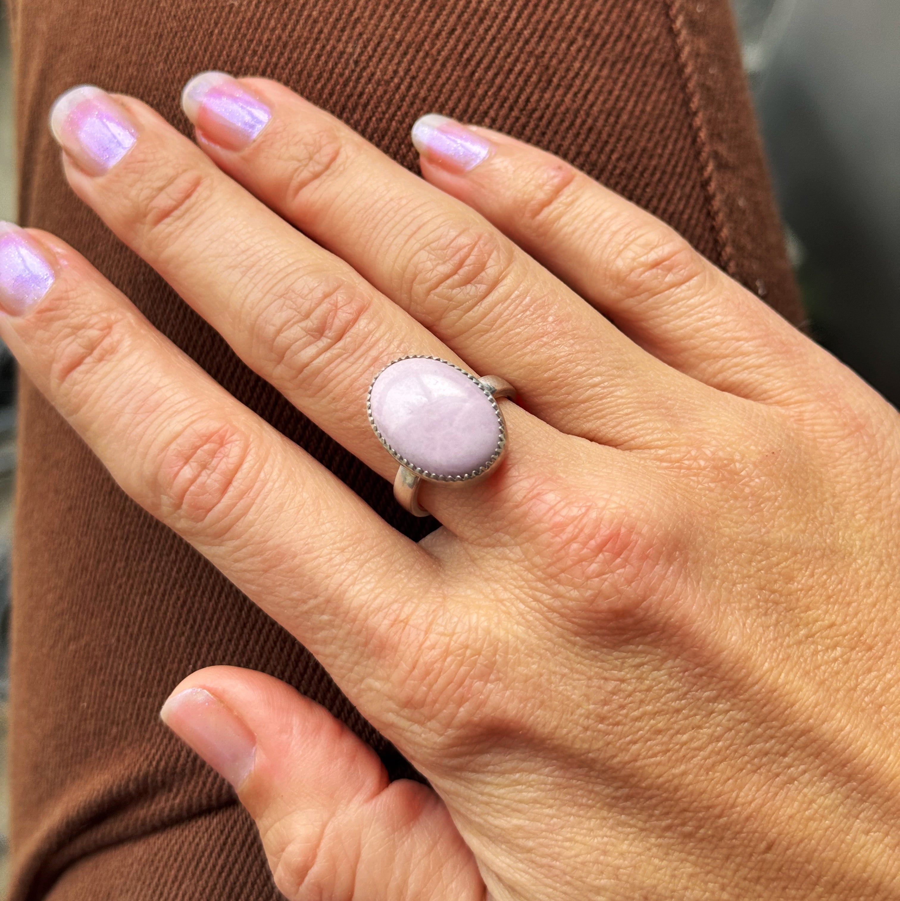 Simple Silver Phosphosiderite Ring- Size 7