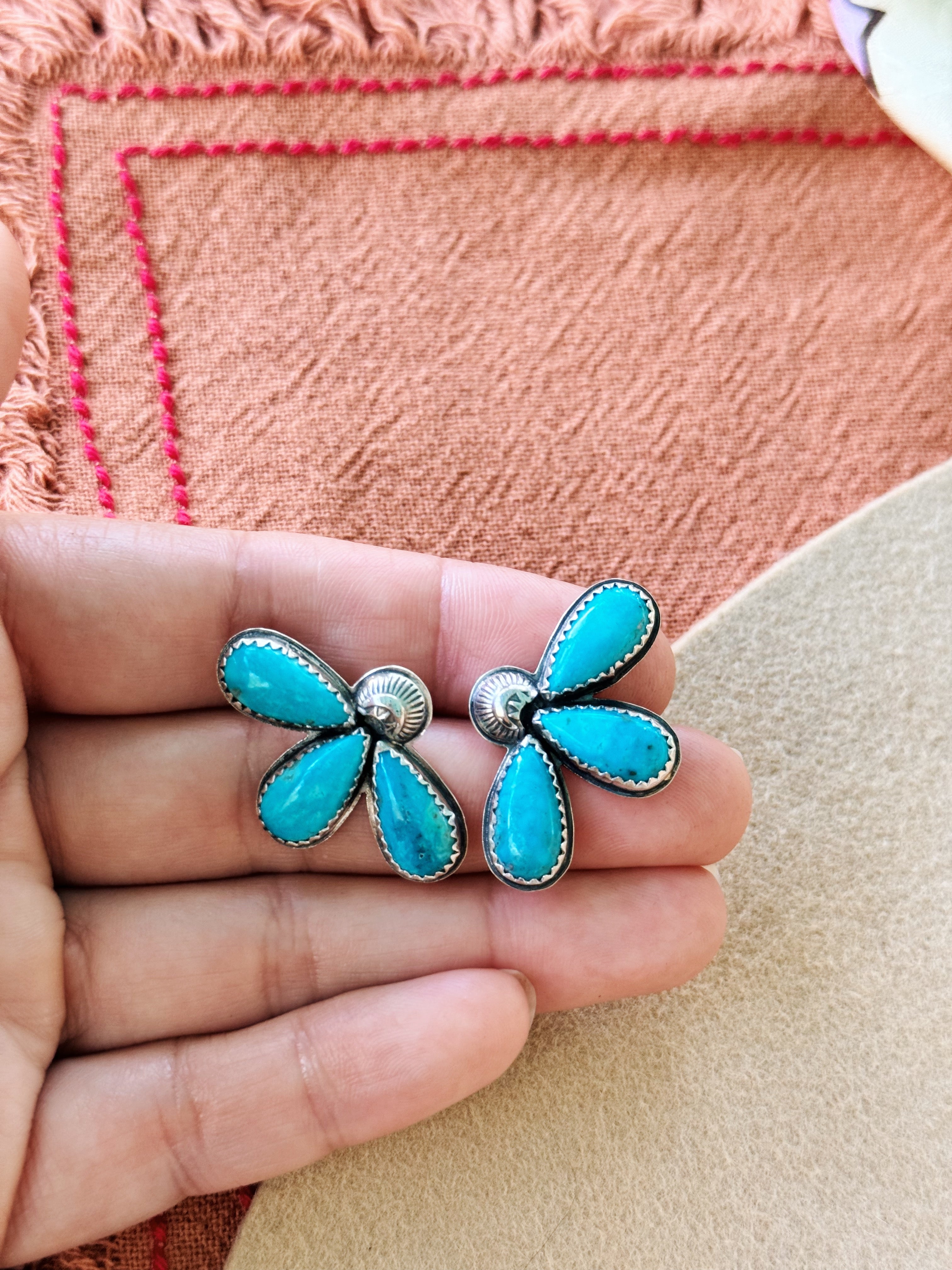 Kingman Turquoise Petal Earrings