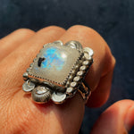 Moonstone Stamped Statement Ring - Size 8