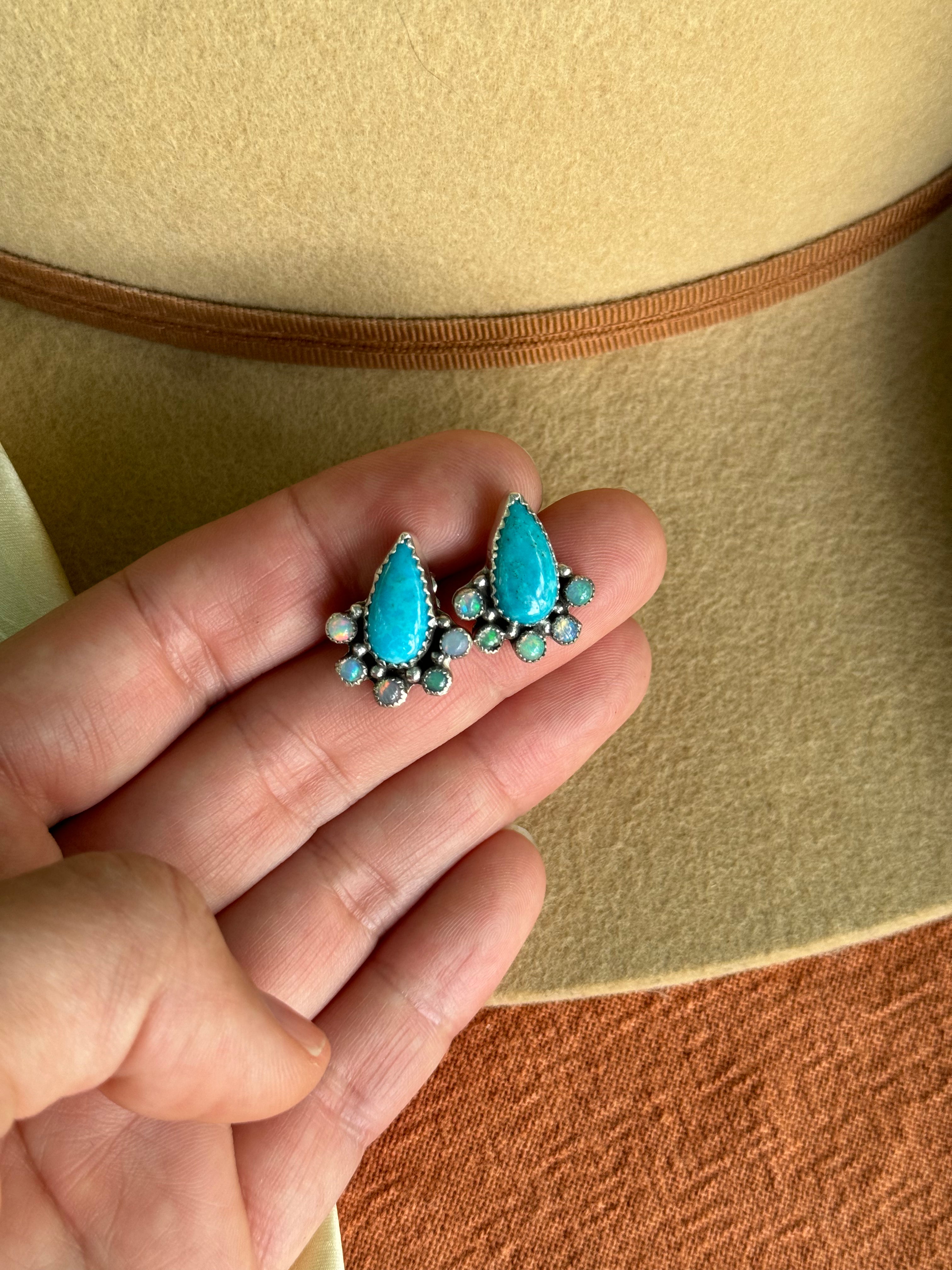 Turquoise and Opal Floret Studs