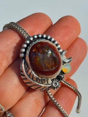 Fire Opal Floret Bolo Necklace