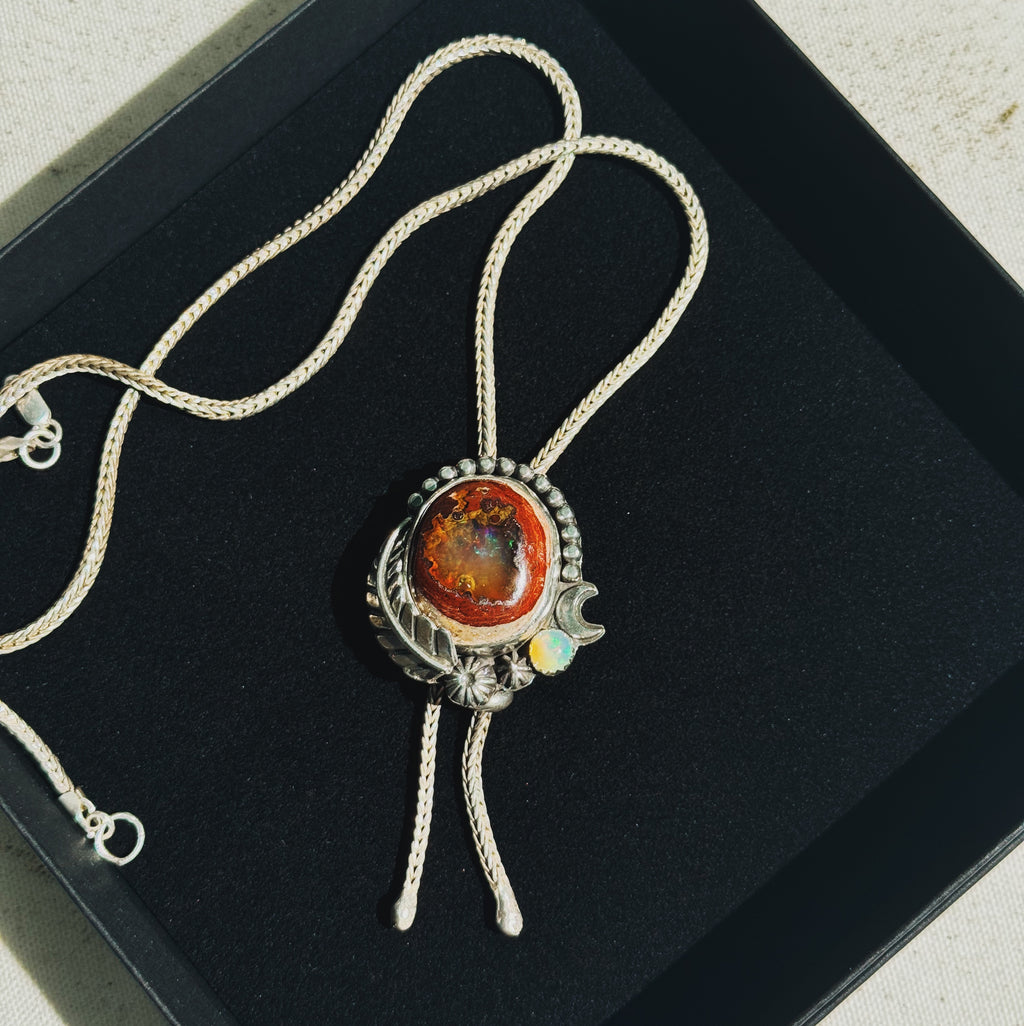 Fire Opal Floret Bolo Necklace