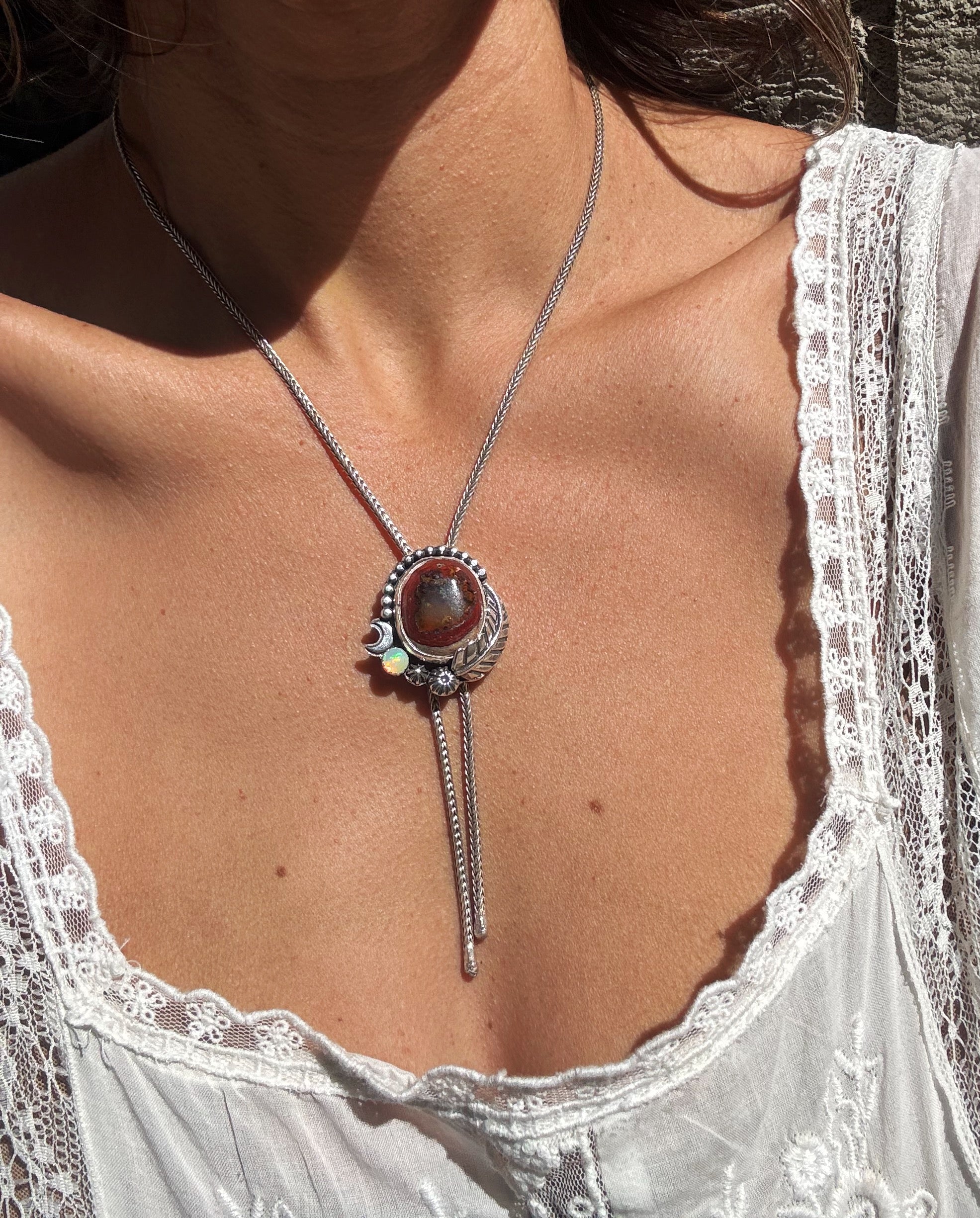 Fire Opal Floret Bolo Necklace