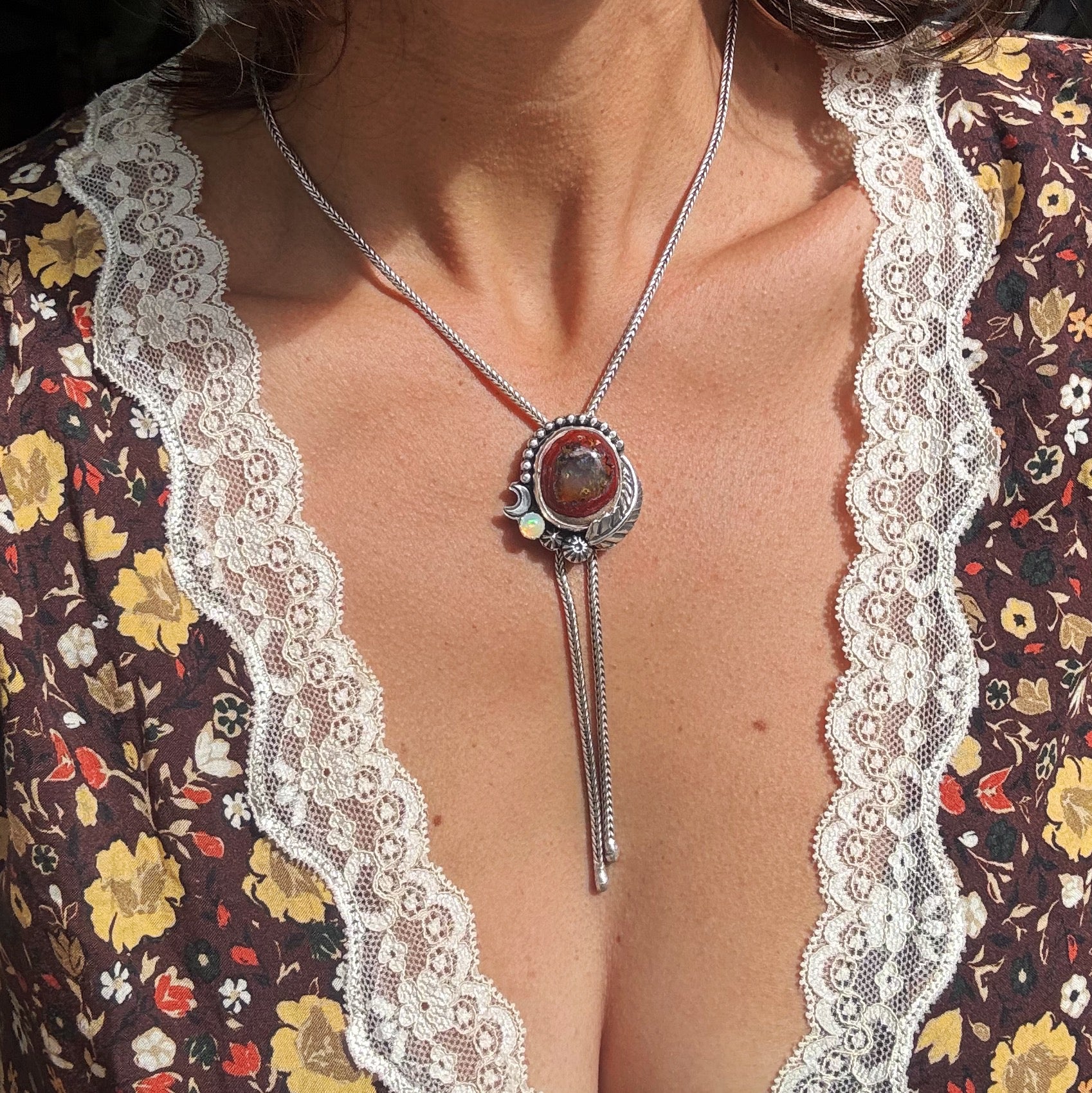 Fire Opal Floret Bolo Necklace