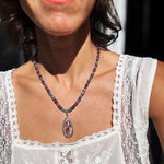 Fire Opal and Wampum Quahog Shell Necklace