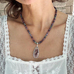 Fire Opal and Wampum Quahog Shell Necklace