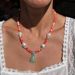Turquoise and Spiny Oyster Beaded Necklace