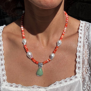 Turquoise and Spiny Oyster Beaded Necklace