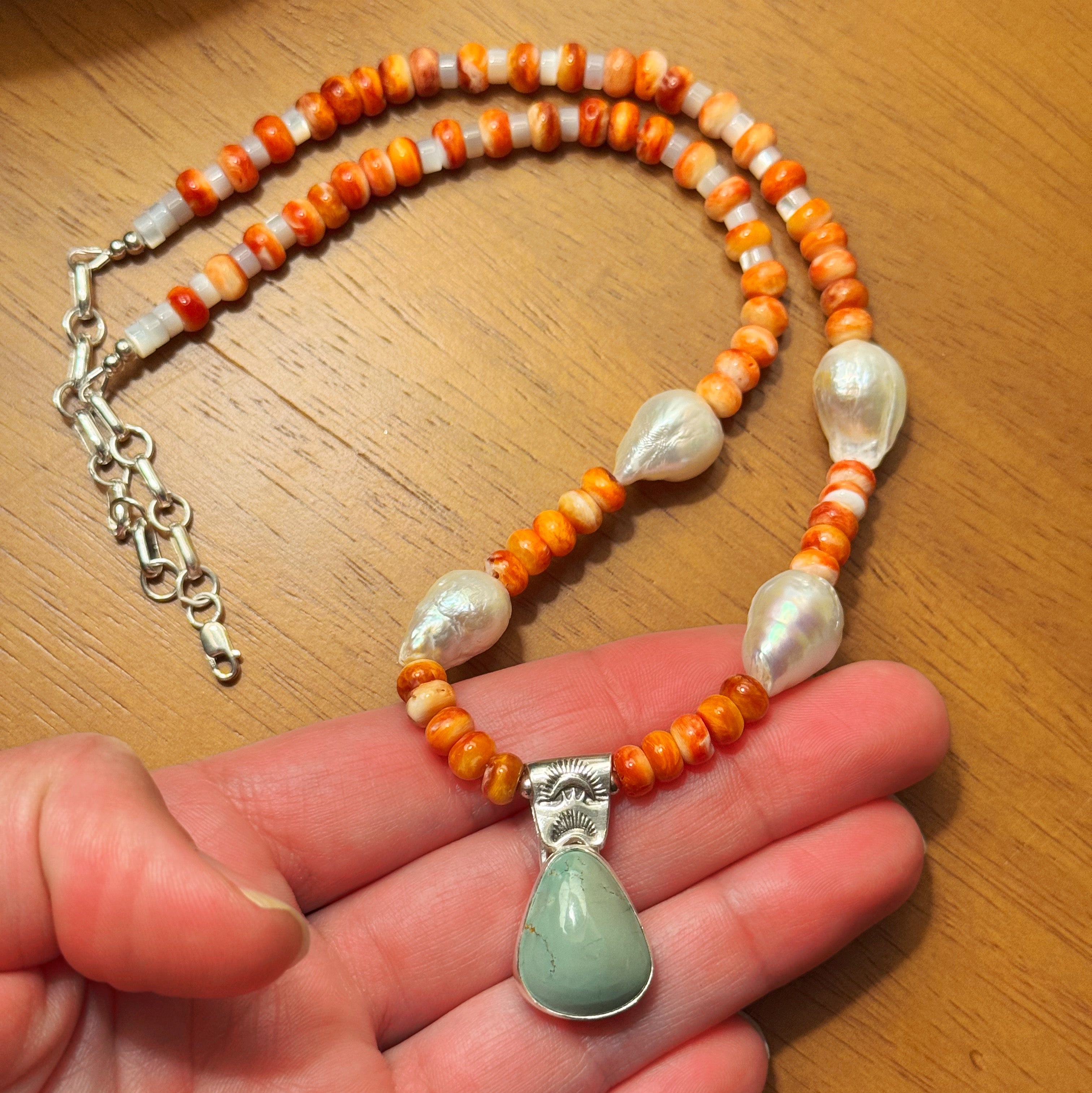 Turquoise and Spiny Oyster Beaded Necklace
