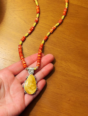 Yellow Agate Beaded Necklace