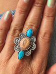 Fire Opal and Kingman Turquoise Statement Ring - Made to Order