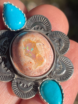 Fire Opal and Kingman Turquoise Statement Ring - Made to Order