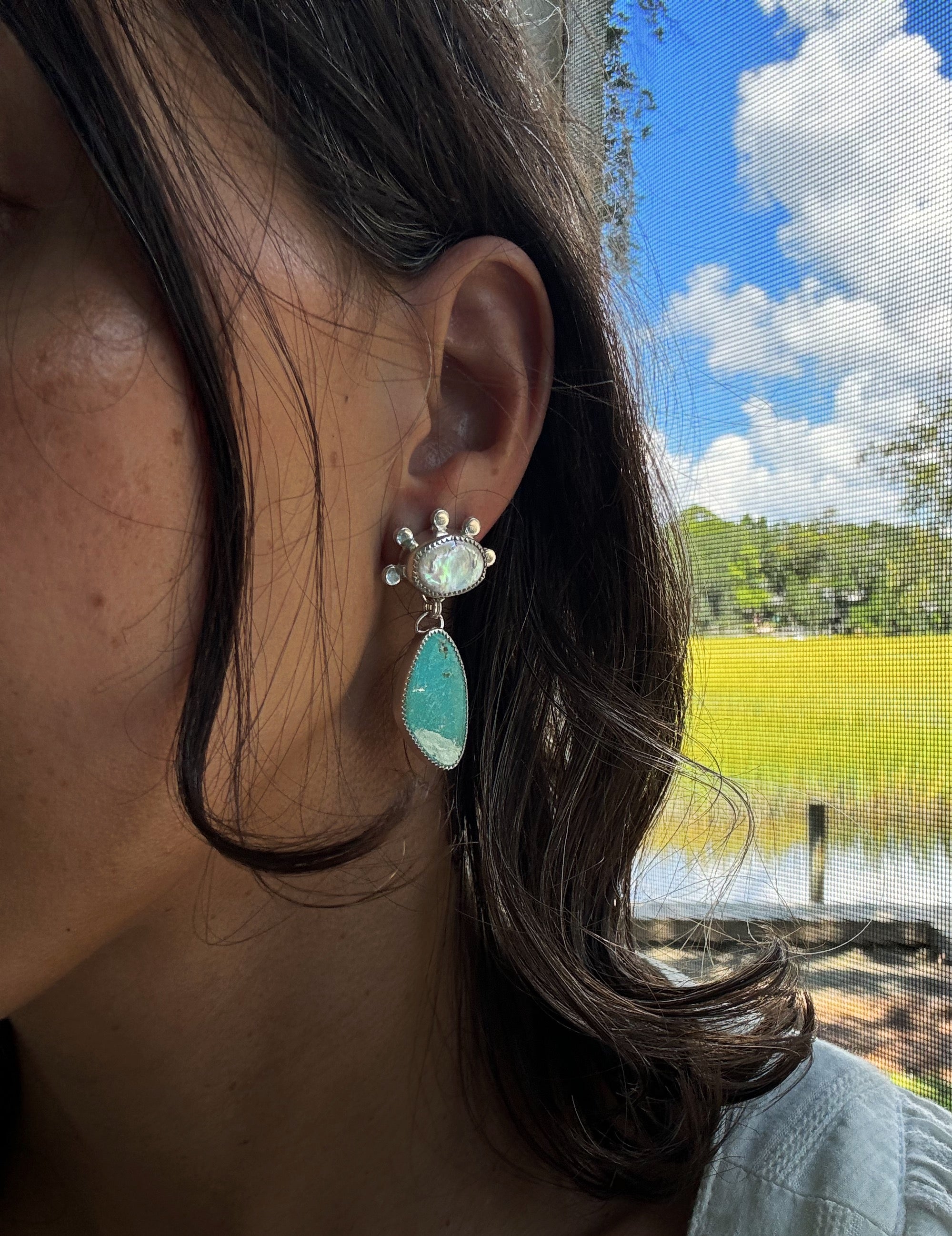 Siren Pearl and Turquoise Drop Earrings