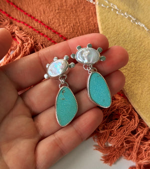 Siren Pearl and Turquoise Drop Earrings